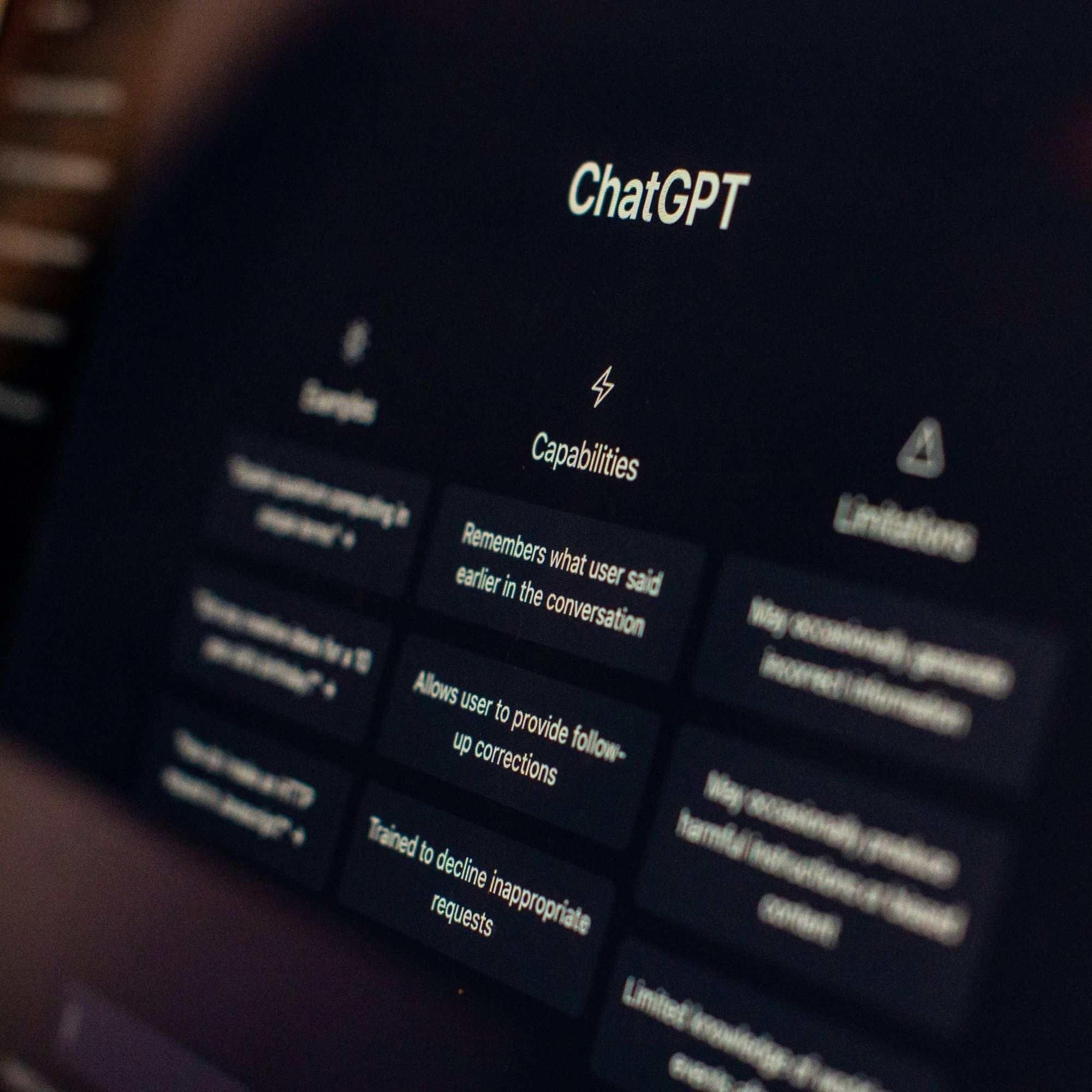 ChatGPT home page displayed on a computer screen