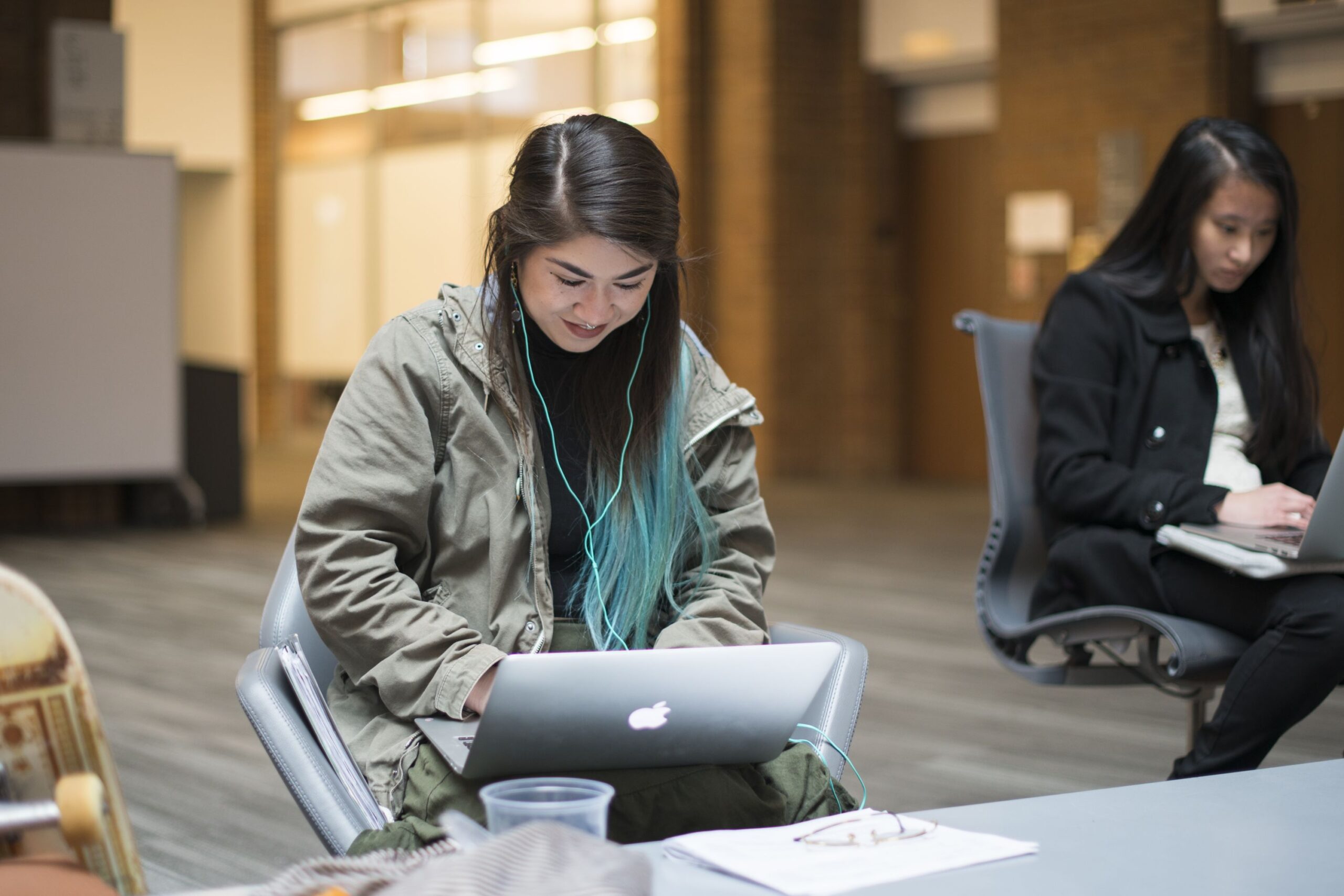 Woman studies on a laptop