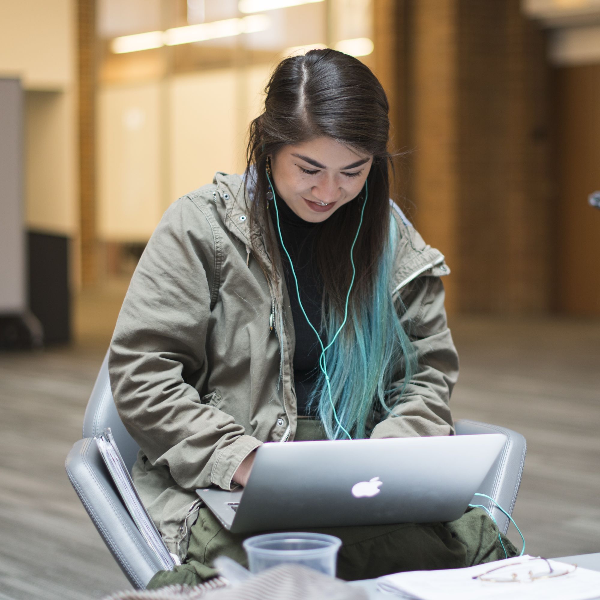 Woman studies on a laptop